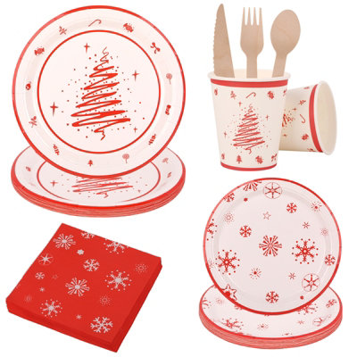 Neel Blue Christmas Dinnerware Set 112Pcs Disposable Tableware Set For Xmas Party from B&Q