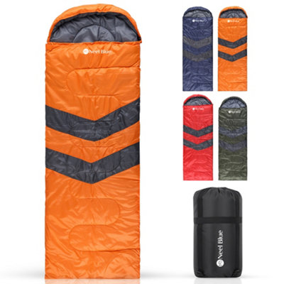 Neel Blue All Season Sleeping Bag Envelope Shape Single Adult Sleep BagOrange from B&Q