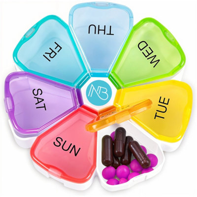 Neel Blue Weekly Rainbow Pill Box7-Day Pill Organiser With Weekday Labels Compartments from B&Q