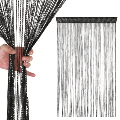 Neel Blue Black Glitter String Polyester CurtainsFly Screen Fringe Panel Divider200Cm X 100Cm from B&Q