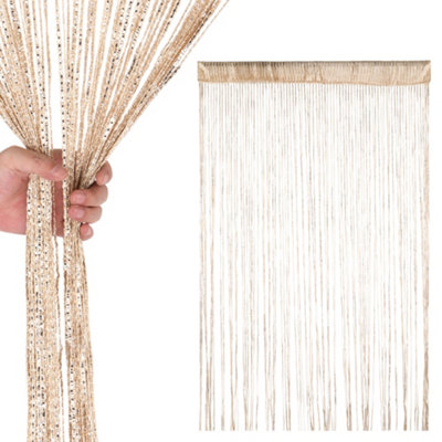 Neel Blue Champagne Glitter String Polyester CurtainsFly Screen Fringe Panel Divider200Cm X 100Cm from B&Q