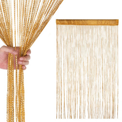 Neel Blue Gold Glitter String Polyester CurtainsFly Screen Fringe Panel Divider200Cm X 100Cm from B&Q