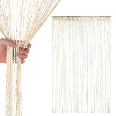 Neel Blue Ivory Glitter String Polyester CurtainsFly Screen Fringe Panel Divider200Cm X 100Cm from B&Q