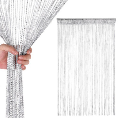 Neel Blue Silver Glitter String Polyester CurtainsFly Screen Fringe Panel Divider200Cm X 100Cm from B&Q