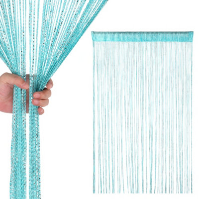 Neel Blue Turquoise Glitter String Polyester CurtainsFly Screen Fringe Panel Divider200Cm X 100Cm from B&Q