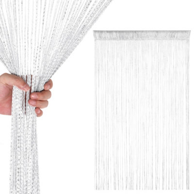 Neel Blue White Glitter String Polyester CurtainsFly Screen Fringe Panel Divider200Cm X 100Cm from B&Q
