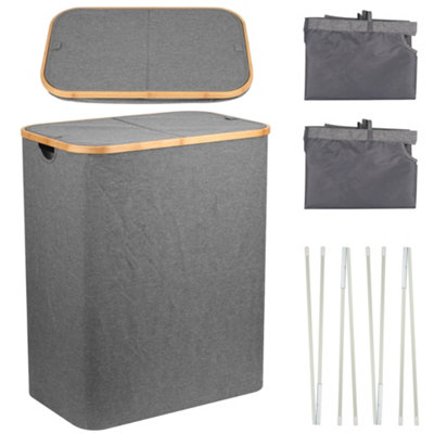 Neel Blue 90L Grey Laundry Hamper With Lid from B&Q