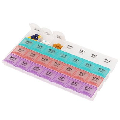 Neel Blue 7-Day Weekly Am/pm Pill Organiser28 Compartments Medicine Organiser With Snap Lids from B&Q