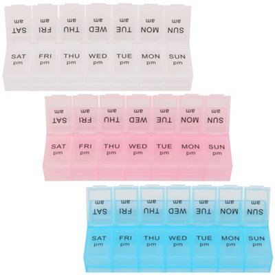 Neel Blue 3Pcs 7-Day 2-Times-A-Day Weekly Pill Organiser14-Compartment Medicine Organiser With Snap Lids from B&Q