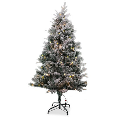 Neel Blue Snow Flocked Christmas TreePre-Lit Xmas Tree6Ft from B&Q