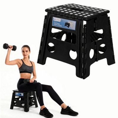 Neel Blue 13 Inch Folding Step Stool With Carry HandlePlastic Camping StoolBlack from B&Q