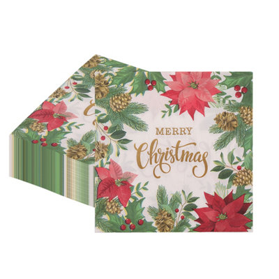 Neel Blue Christmas Disposable Napkins With Reindeer Flower & Leaves33Cm X 33Cm from B&Q