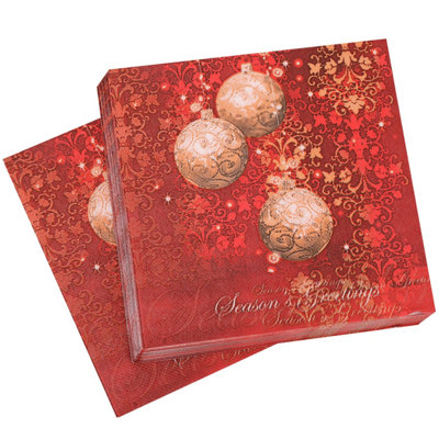 B&Q -  Gold Christmas Baubles Red Paper Napkins33Cm X 33Cm