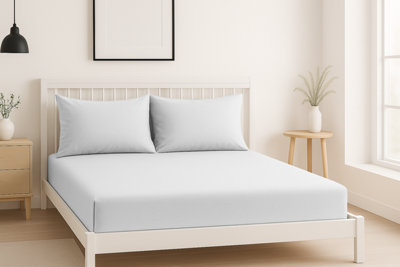 Luxury 200Tc Soft Touch Fitted Sheet Bed Linen 40Cm Extra Deep Skirt White from B&Q