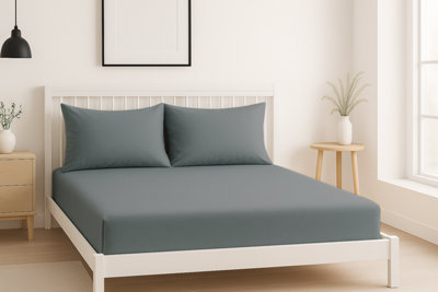 Luxury 200Tc Soft Touch Fitted Sheet Bed Linen 40Cm Extra Deep Skirt Grey from B&Q