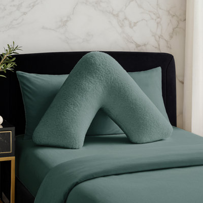 Teddy Bear Fleece Super Soft Cosy V Shape Pillowcase Teal from B&Q