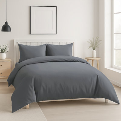 Luxury 200Tc Duvet Cover And Pillowcase/s Set Bed Linen Grey from B&Q