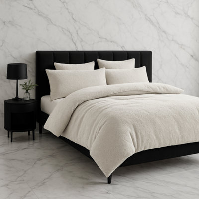 Teddy Bear Fleece Soft Cosy Duvet Cover + Pillow Case Set Cream from B&Q