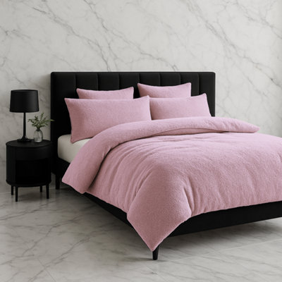 Teddy Bear Fleece Soft Cosy Duvet Cover + Pillow Case Set Pink from B&Q