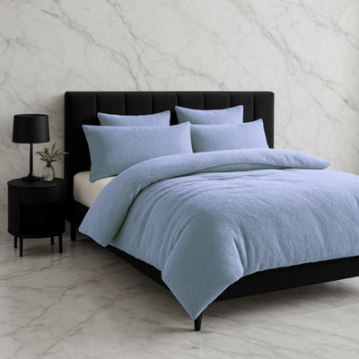 Teddy Bear Fleece Soft Cosy Duvet Cover + Pillow Case Set Blue from B&Q