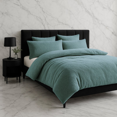 Teddy Bear Fleece Soft Cosy Duvet Cover + Pillow Case Set Teal from B&Q