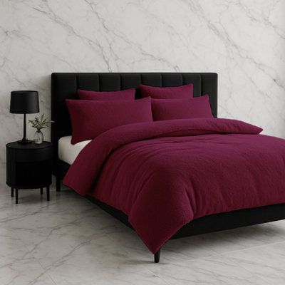 Teddy Bear Fleece Soft Cosy Duvet Cover + Pillow Case Set Plum from B&Q