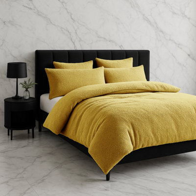 Teddy Bear Fleece Soft Cosy Duvet Cover + Pillow Case Set Yellow from B&Q