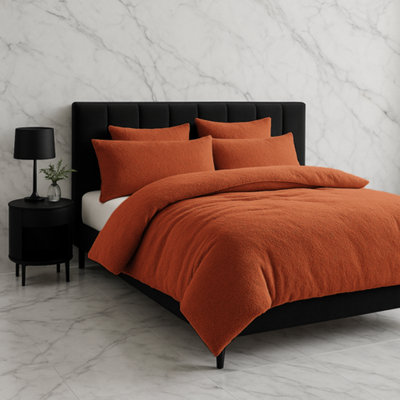 Teddy Bear Fleece Soft Cosy Duvet Cover + Pillow Case Set Tangerine from B&Q