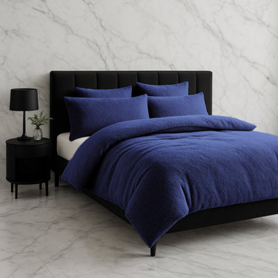 Teddy Bear Fleece Soft Cosy Duvet Cover + Pillow Case Set Navy from B&Q