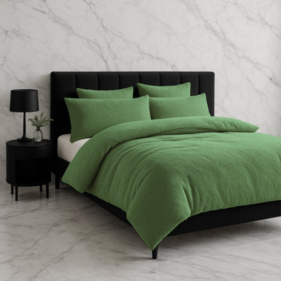 Teddy Bear Fleece Soft Cosy Duvet Cover + Pillow Case Set Green from B&Q