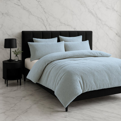 Teddy Bear Fleece Soft Cosy Duvet Cover + Pillow Case Set Duck Egg Blue from B&Q