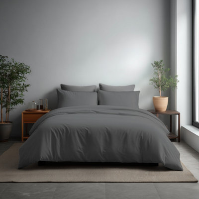Microfibre Soft Touch Duvet Cover And Pillowcase/s Set Bed Linen Grey from B&Q