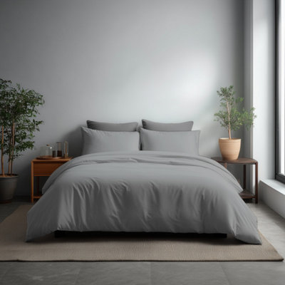 Microfibre Soft Touch Duvet Cover And Pillowcase/s Set Bed Linen Silver from B&Q