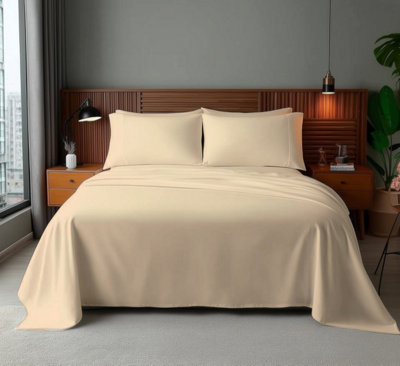 Microfibre Soft Touch Flat Sheet Plain Dyed Bed Linen Cream from B&Q