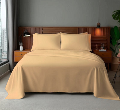 Microfibre Soft Touch Flat Sheet Plain Dyed Bed Linen Beige from B&Q
