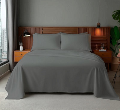 Microfibre Soft Touch Flat Sheet Plain Dyed Bed Linen Grey from B&Q