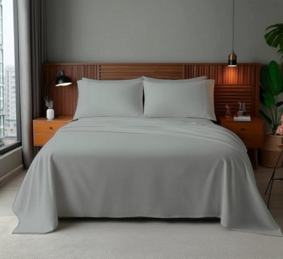 Microfibre Soft Touch Flat Sheet Plain Dyed Bed Linen Silver from B&Q