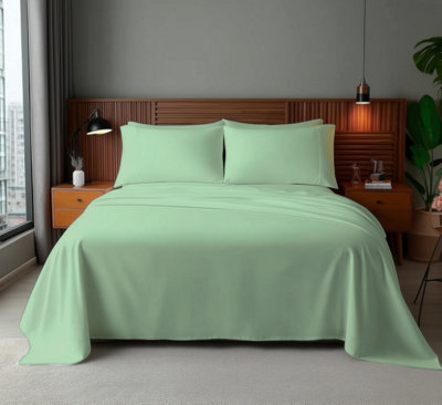 Microfibre Soft Touch Flat Sheet Plain Dyed Bed Linen Duck Egg Blue from B&Q
