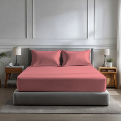 Microfibre Soft Touch Fitted Sheet 40Cm Extra Deep Skirt Plain Dyed Bed Linen Pink from B&Q