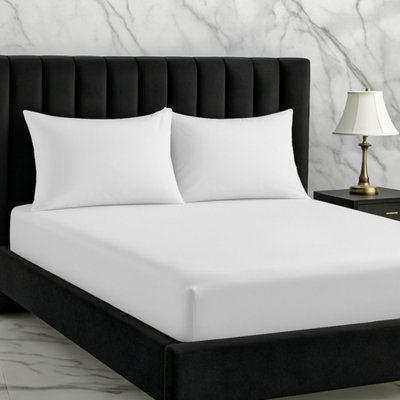 Microfibre Soft Touch Fitted Sheet 40Cm Extra Deep Skirt Plain Dyed Bed Linen White from B&Q