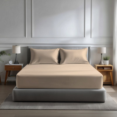 Microfibre Soft Touch Fitted Sheet 40Cm Extra Deep Skirt Plain Dyed Bed Linen Cream from B&Q