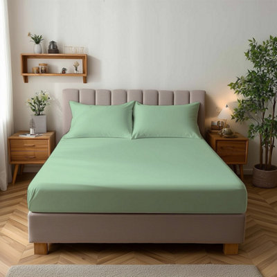 Microfibre Soft Touch Fitted Sheet 25Cm Skirt Plain Dyed Bed Linen Duck Egg Blue from B&Q