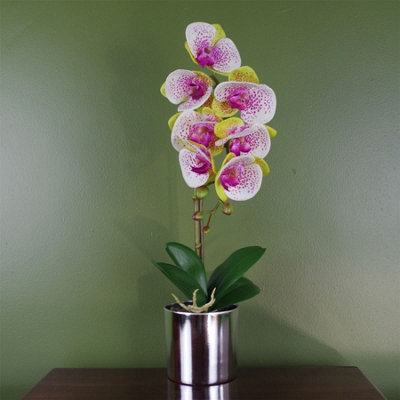 Leaf Artificial Orchid With Pot 46Cm Harlequin Botanik Pink/Silver