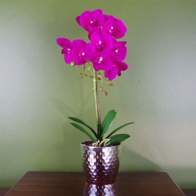 Dark Pink Artificial Orchid 50cm Phalaenopsis - Real Touch Flowers - Silver Pot - Botanik - Image 6