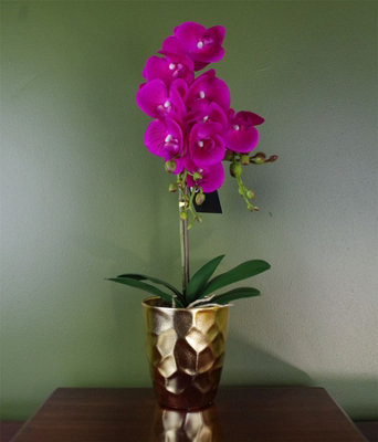 B&Q -  54Cm Artificial Orchid Plant Dark Pink Gold Pot