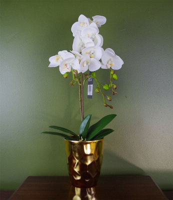 Leaf Artificial Orchid Plant With Pot 54Cm Botanik White/Gold