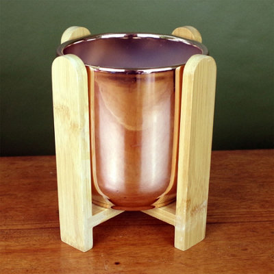 Leaf Gold Ceramic Planter With Bamboo Stand Plant Pot Botanik from B&Q