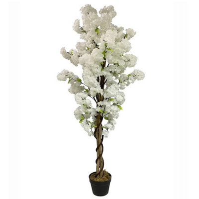 Leaf Artificial Blossom Tree White 150Cm 5Ft Realistic Faux House Plant Fully Potted Botanik from B&Q