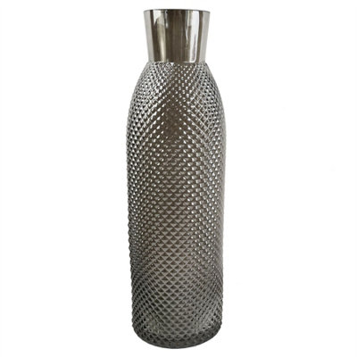Leaf Grey Glass Vase Smoke Diamond Tall Glass Vase Botanik 50Cm