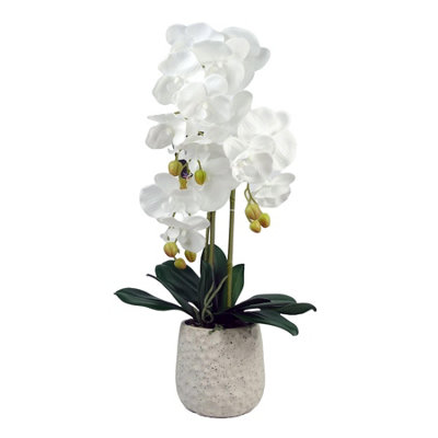 Leaf White Artificial Orchid With Ceramic Bubble Planter Botanik 60Cm